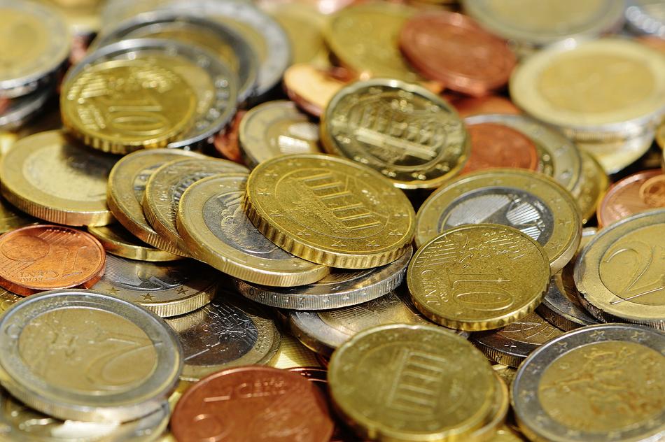 closeup view of Euro Money Coins