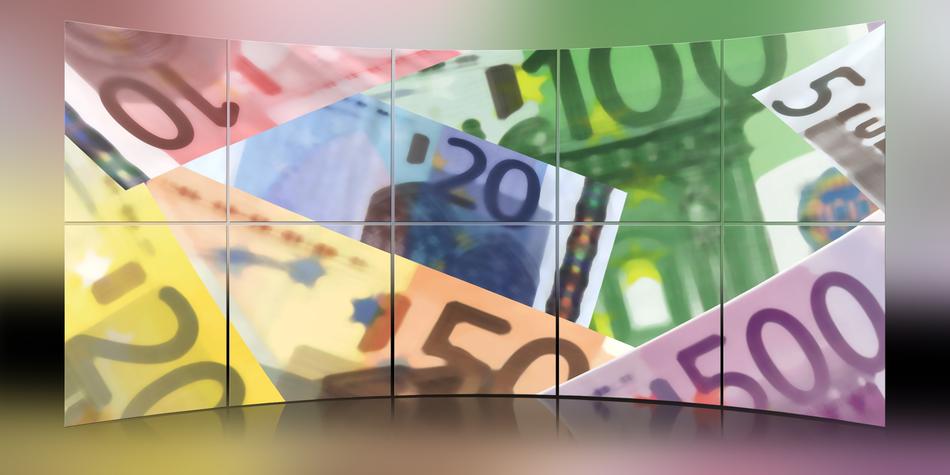 screen with euro banknotes