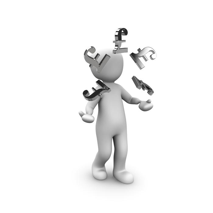 White figure of the juggle artist with the pound signs, at white background, clipart