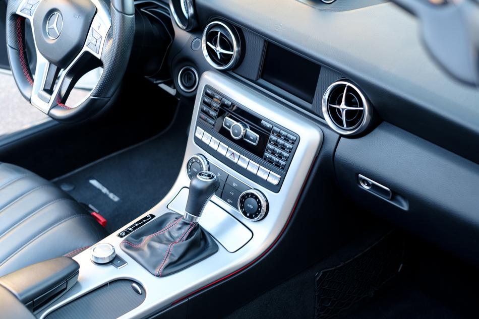 Beautiful, shiny interior of the Mercedes Slk car with dashboard