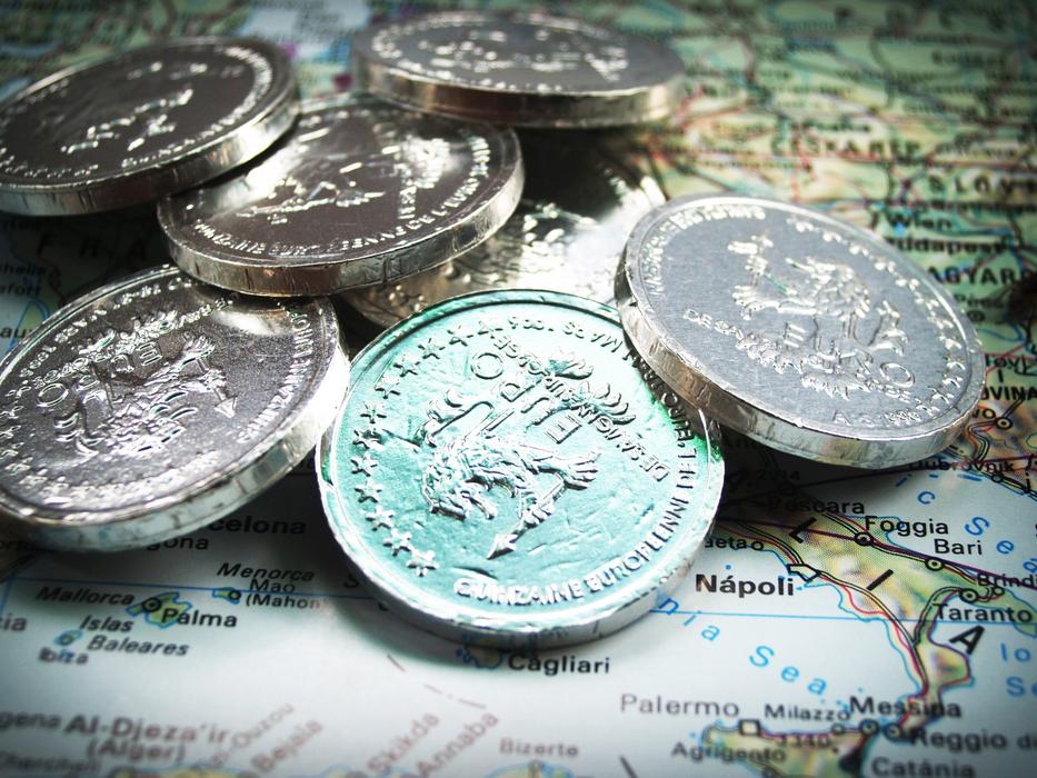 coins on the map close-up