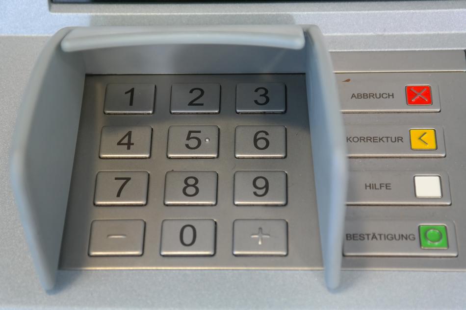 Atm, with the colorful, shiny buttons, in light