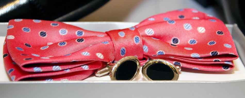 Beautiful, red bow with colorful dots