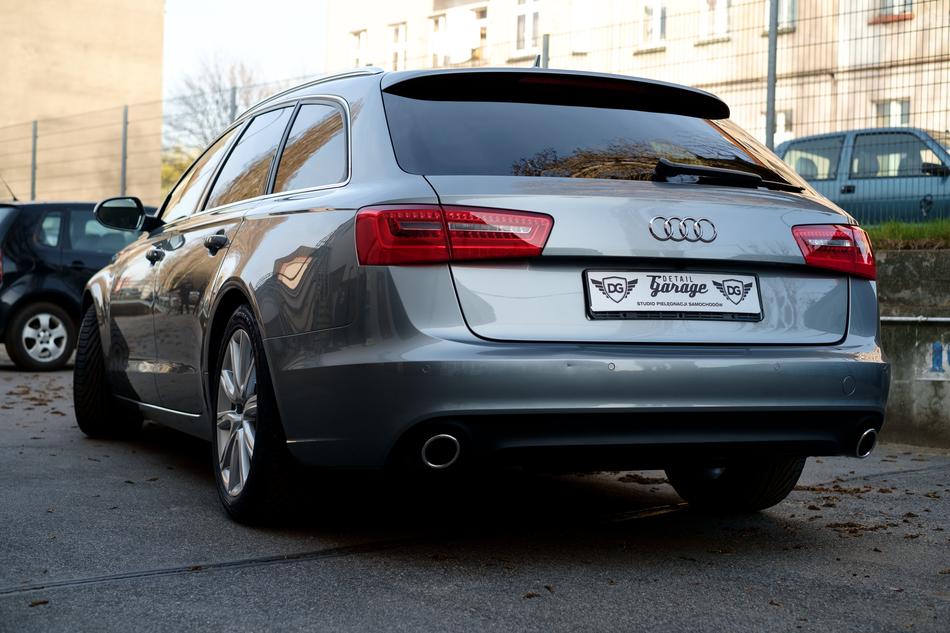 trunk and taillights of luxurious gray Audi