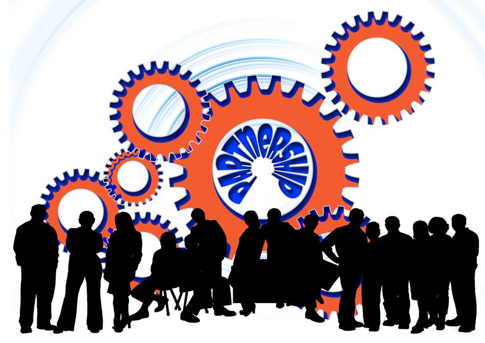 strength of people against the background of gears