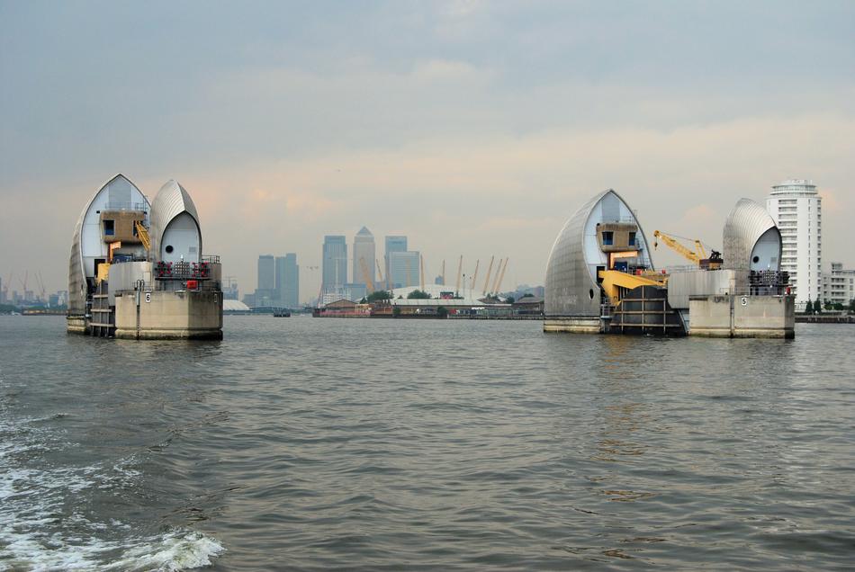 flood barriers on the river Thames in London