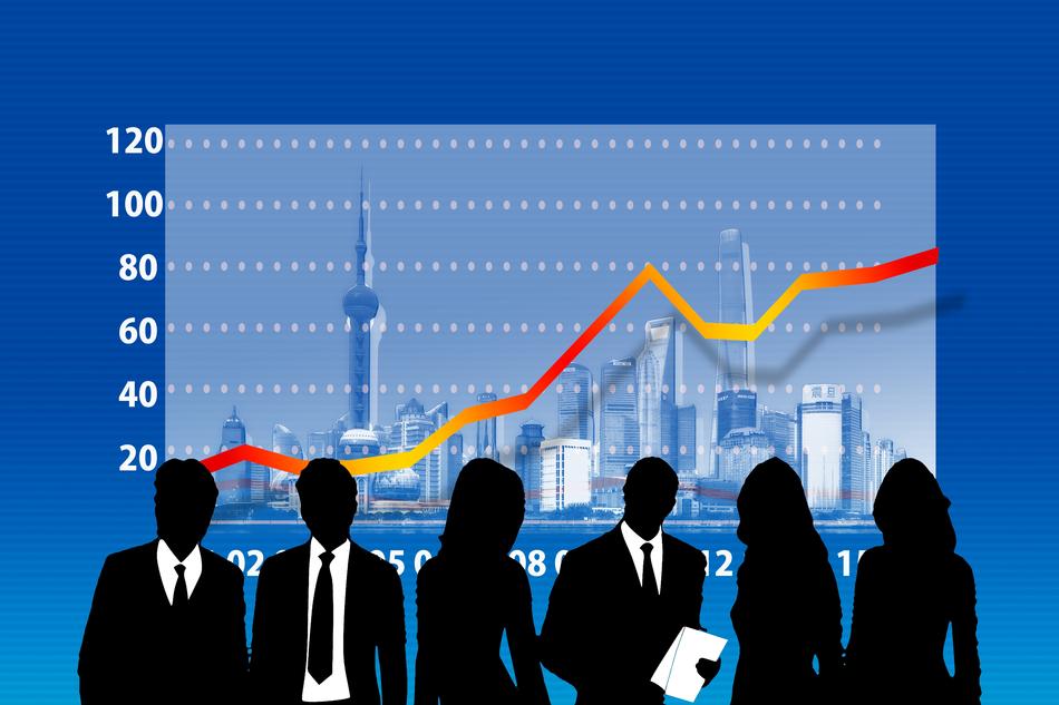 the strength of businessmen on the background of the diagram