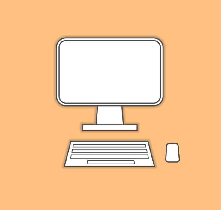 white computer with keyboard on orange background