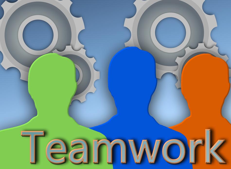 teamwork symbols on blue background
