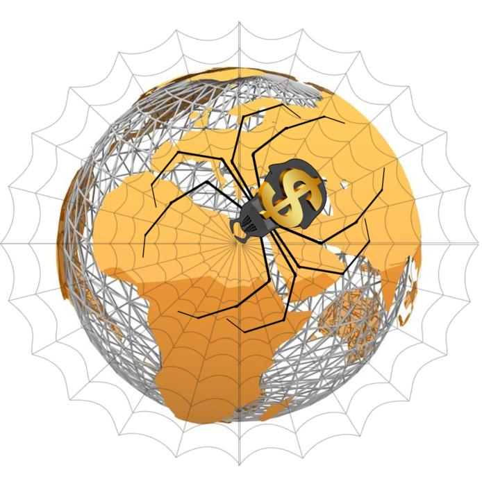 Spider on the background of the globe