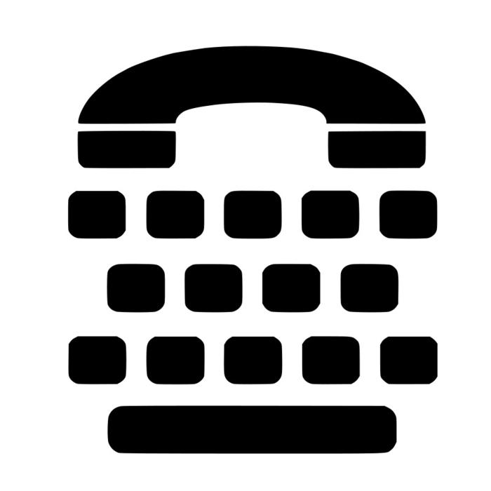 Black and white telephone icon with keyboard, at white background, clipart