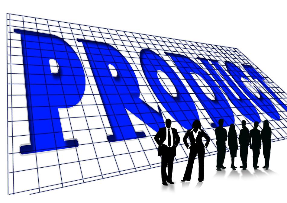 silhouettes of businessmen on the background of the banner product