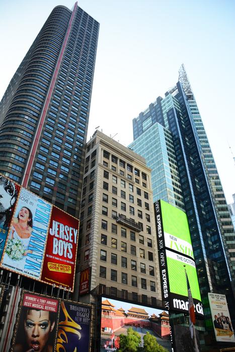 skyscrapers of new york with banners