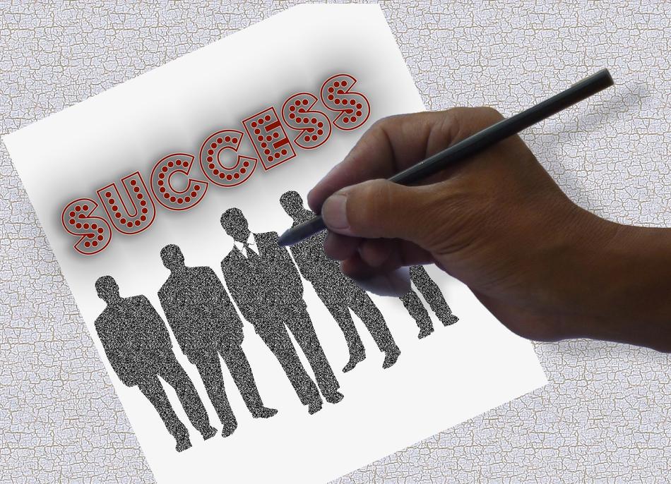 drawing business team on white sheet