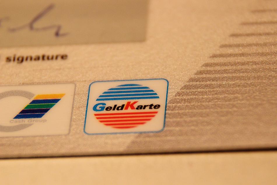 Close-up of the colorful signs on the credit card