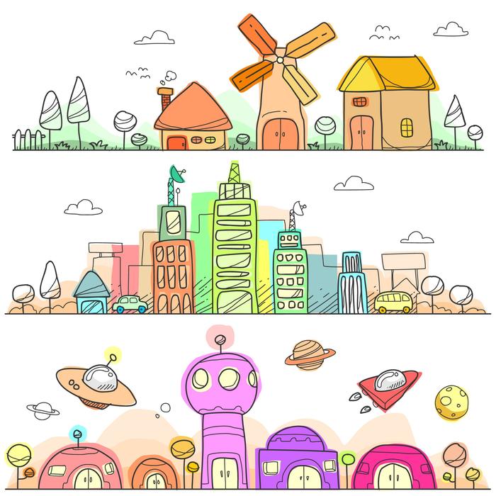 Colorful and beautiful doodle of the towns