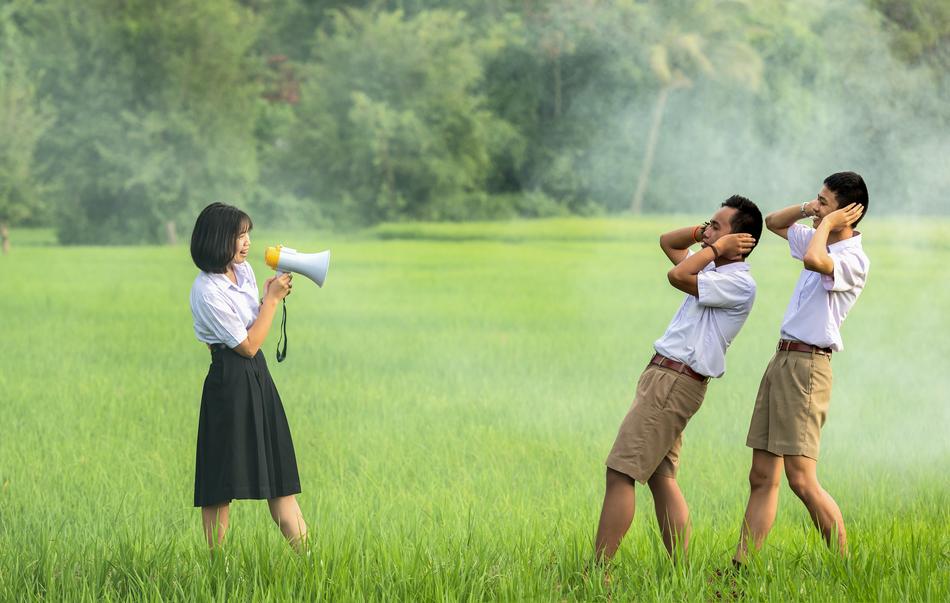 Adult megaphone demonstration
