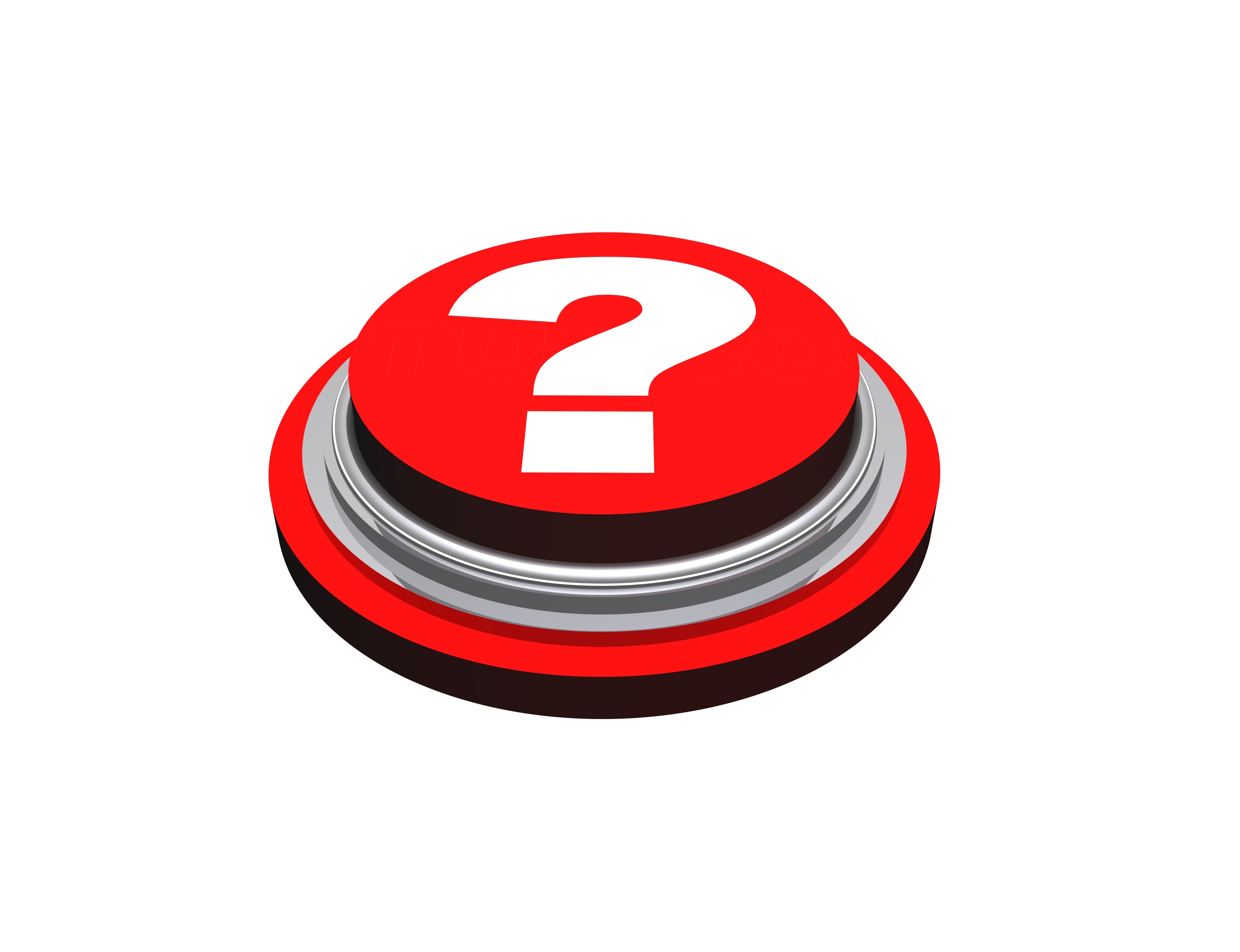 Red, white and grey button with question mark, at white background, on ...