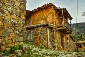 orange stone houses in Fikardou Village