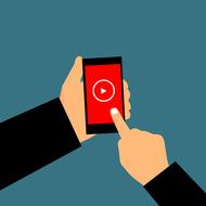 YouTube, Logo of an online American video-sharing platform on screen of smartphone, drawing