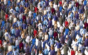 crowd of men and women as a pilgrims