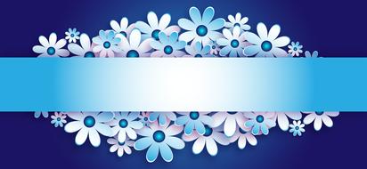 Beautiful blue and white, gradient flowers behind the banner at blue background