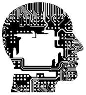 mother board of computer in human head, drawing