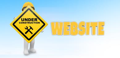 White figure with the sign of the website, under construction, on clipart