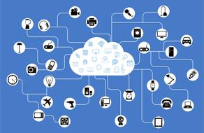 Blue and white cloud, connected with iot, clipart