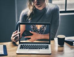 dubbing a girl on a laptop screen