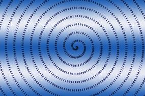 binary code spiral, blue drawing