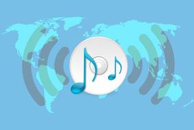 music icons at world map