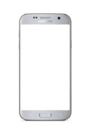 Shiny, silver "Samsung" smartphone, with white screen, clipart