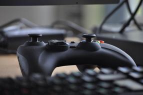 joystick for a computer game close-up on a blurred background