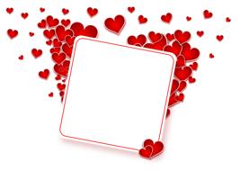 Beautiful, white and red postcard with the red hearts and frame, at white background, on clipart