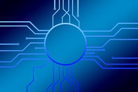 conductive tracks around blank circle, Circuit Board, blue background