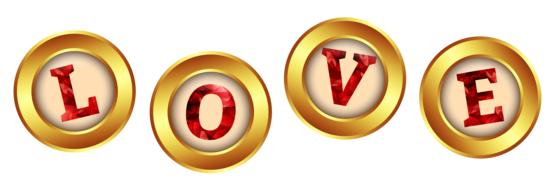 love, red letters in golden round frames