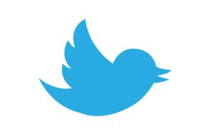 Blue "Twitter" logo at white background, on clipart