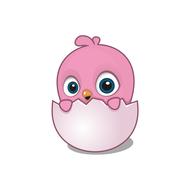 little pink chick looking out broken egg