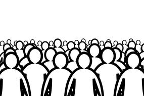 crowd, human silhouettes, black and white drawing