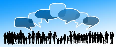 crowd of people silhouette with speech bubbles