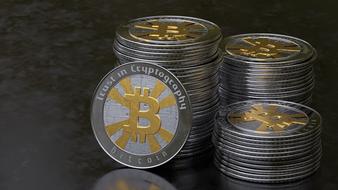 bitcoins, coins in stacks, 3d render