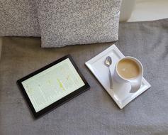 Coffee and Tablet on sofa