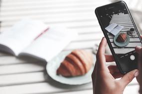 person taking shoot of Breakfast with Smartphone