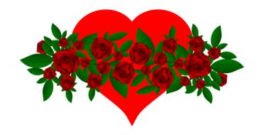 flowers heart red green leaves drawing