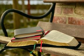 educational literature lies on a bench