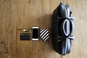 men's things and leather briefcase