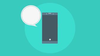 smartphone with empty speech bubble at green background, drawing