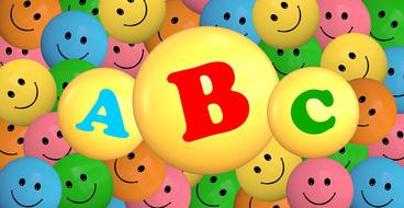 abc, alphabet, funny smileys, colorful banner