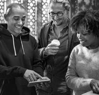 people in Casual clothe looking at smartphone, Black And White